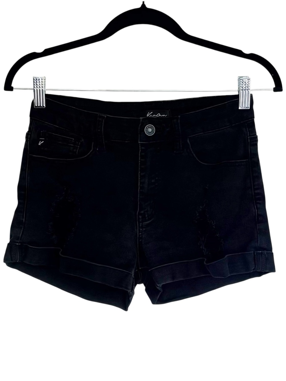 KanCan Black Denim Shorts Distressed Rolled Cuff Stretch Jean Shorts 26